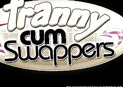 Tgirl Filled Three-Some Ends In Cum Exchange