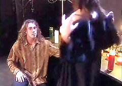Excited whore gets banged in church by a lengthy-haired golden-haired stud. Cum on her face.