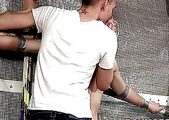 Dominated twink with huge dick getting a rough blowjob