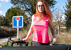 Mature cyclist picked up on the road