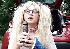 sissy task vivian tootinyforher dresse as cheap whore masturbate on public car park swallows own cum