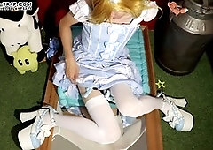 Amateur blonde crossdresser strips down for some hot anal action