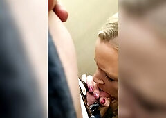 Nice-Looking American Wife Blows Hubbys Ally in Dressing Room and then slips on his dong whilst trying on raiment.  Aged mother i'd like to fuck 