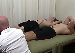 Inked blond tied up and tickled alongside buddy