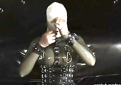 Sexy mother i'd like to fuck with large boobs full encased in rubber has pleasure with latex hood and breath play game - Part 1
