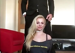 Valentina Bianco in black stockings begs Pascal White to dominate her with toys in their bedroom