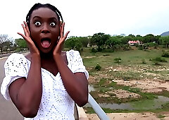 Ebony girlfriend sucking my big ivory cock at safari camper van