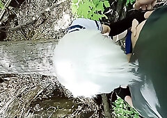 Femboy woman cockslut in public hiked her mini-skirt and plowed with a XXL pecker