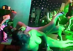 Horny girls and excited guys are fucking each other in the night club, all night long