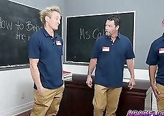 Busty Hijabi Teacher Kiki Cali Takes on Four Students in Classroom