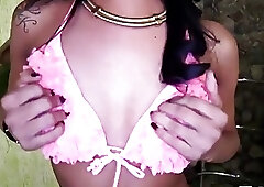 Cigar smoking tranny toys her big ass and jacks off