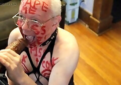 Elderly man dominates sissy crossdresser with big gay cock