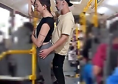 Slutty Student Gets Cumshot in Public on the Bus