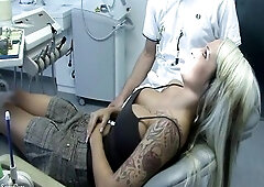 Hawt large titted golden-haired Cora goes to the dentist and gives him some blow job service, sucking his shlong and getting banged hard.