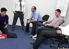 Hunk boss enjoys 3some with employees after table tennis