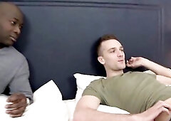 Darksome Haired Chick in Red Lace Enjoys a Large Ebony Monster Shlong as Her Guy Licks Her Snatch