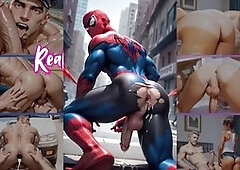 Gay spiderman in sissy and twink cosplay action