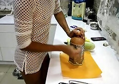 Quickie with a steamy housewife in a sexy sundress while baking zucchini