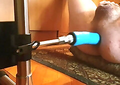 She-Male nude solo with pummeling machine and wank