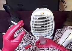 Smoking crossdresser gets a kick from wanking in heels while warming up his manstick with a blow dryer