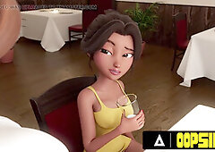 Waitress gets her face and backside filled with cum during her shift in this wild 3D cartoon