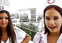 BRANDI BELLE - Cute Teens In Nurse Costumes Sharing One Cock #TBT