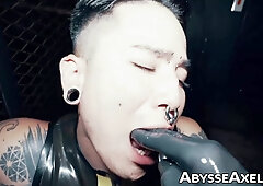 Hotties Axel Abysse and Yoshi Kawasaki bent over for a hardcore fist fucking by hunk