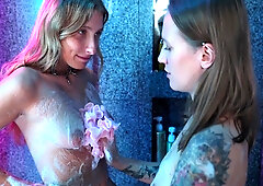 2 Horny Lesbians Have Fun In The Shower