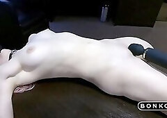 Teen tied to table for vibrator play