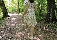 Public flashing and peeing in the park lead to hardcore sex
