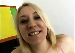 Randy penis sucking golden-haired gets a cock in her cunt and cum on her booty.