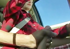 Car handjob jerks