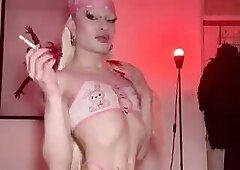 Bimbo Femboy in sexy lingerie with big dick