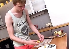 Kinky blonde twunk Liam P has fun with anal beads