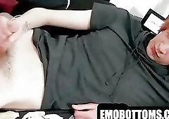 He is alone jerking his big twink punk cock off