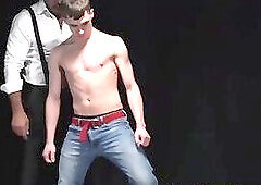 Studly daddy dildo fucks and milks youthful twink slave