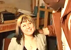 White babe rides bald black studs hard thick cock