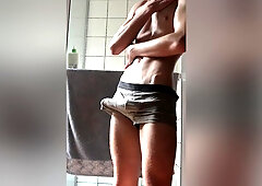 Rubbing Oil On Myself Makes Me Horny, (boy Jerking Uncut Cock Leads To Big Cumshot)