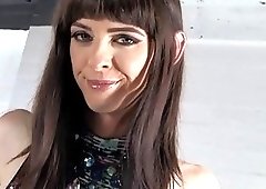 Shemale with small tits tugs on her cute little cock