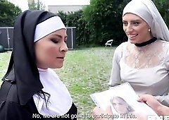 During a walk in the park, 2 nuns meeting a youthful dude who is stunned by their appearance — one of 'em looks exactly like the gal of his fan