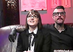 Bound shemale bareback anal fucked by tattooed master