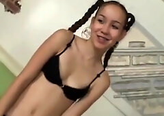 Young brunette with pigtales and braces fucking