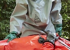 Second part of rubber suit chemical hazmat adventure with unexperienced middle-aged gay men