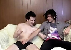 StraightNakedThugs.com: American Brian and Devin Reynolds masturbating on sofa