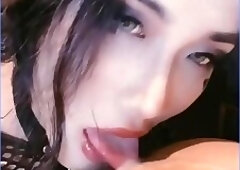 asian sissy cums on her friend and tastes it