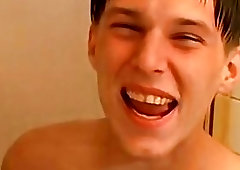 Young guy strokes his fat dick until he cums loads