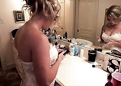 Hawt Wife Sadie Andrews is about to tie the knot, but needed assist with some pre-vow jitters. This babe invites me into her dressing room for one fin