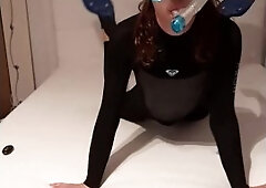 Wetsuit Trans Girl Playing With Snorkel Gear And Vibrator