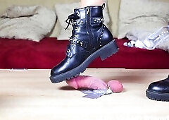 Boots and Cute Pink Socks CBT Ramrod Trampling on Cockbox, Amateur Femdom Jozi Trample
