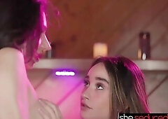 Isabella craves to give Darcie greater amount than advice and seduces the large breasted housewife into a lesbo affair right there in the undress club